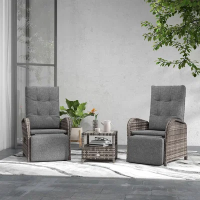 The Range 3 Piece Rattan Wicker Chaise Lounge Sofa Set 863-032V70BN - Grey