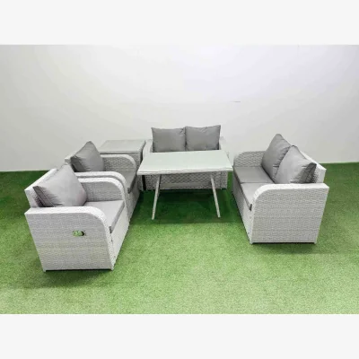 The Range Fimous 6-Seater PE Rattan Garden Furniture Set, Light Grey. - Light grey rattan + dark grey fabric