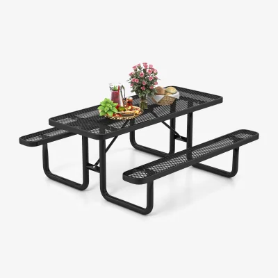 The Range Outdoor Picnic Table and Bench Set - Black / 76cm