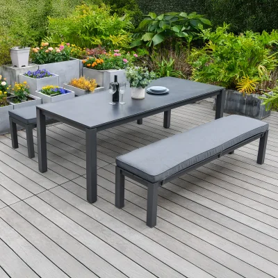 The Range Maldives 6 Seat Rectangular Garden Dining Bench Set - Dark Grey