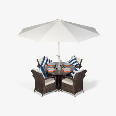 The Range Arizona Round 4 Seater Patio Dining Set with Ice Bucket Drinks Cooler - Brown