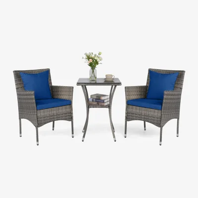 The Range 3-Piece Backyard Wicker Bistro Set - Blue