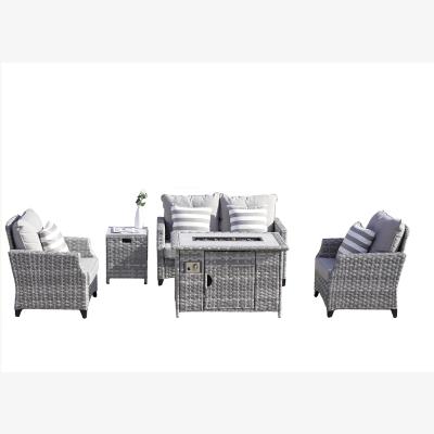 The Range 5-Pieces Aluminum Patio Sofa Set with Fire Pit Table - grey