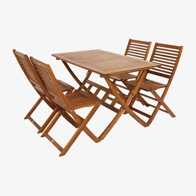 The Range Charles Bentley FSC Acacia Hardwood 5pc Garden Furniture Set - Table 4 Chairs - Natural