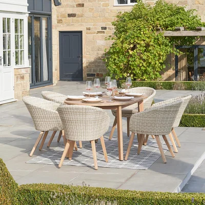 The Range Outdoor 6 Seater Natural Acacia Wood Rattan Dining Set - Natural