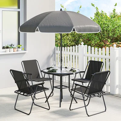 The Range Outsunny Garden Furniture Dining Set with Parasol - Black