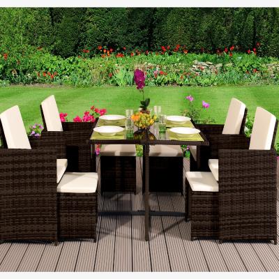 The Range 9 Piece Cube Rattan Garden Furniture Set with Cover - Dark Brown