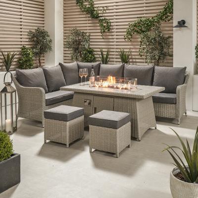 The Range 8 Seater Wicker Garden Corner Set With Fire Pit Table - Grey