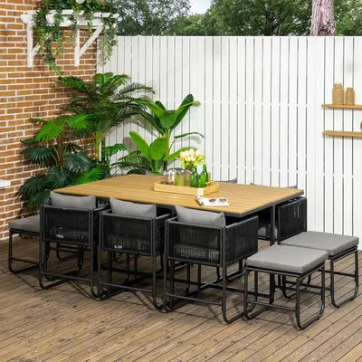 The Range Rattan Dining Set Space-saving Design  - Black