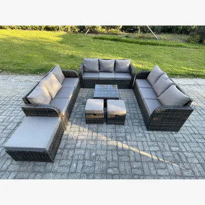 The Range Fimous 12-Seater Rattan Outdoor Furniture Set Dark Grey Mixed - Dark grey mixed rattan with dark grey fabric