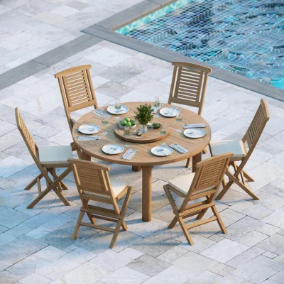 The Range Altea Teak Garden Dining Table and 6 Seat Chair Set - Teak / Black