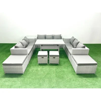 The Range Fimous Rattan Garden Furniture 13-Seater Lounge and Dining Set, Light Grey Mixed. - Light Grey Mixed