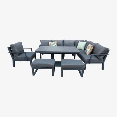 The Range Aluminium 9 Seater Garden Dining Rising Table Set - Black