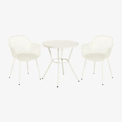 The Range 3 Piece Round Garden Bistro Set, Pair of Lattice Armchairs and Plastic Table - White