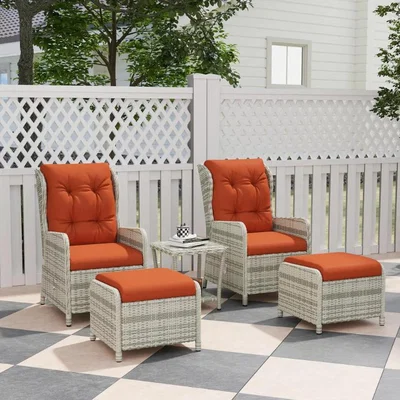 The Range Milano 5 Piece Rattan Bistro Set with Adjustable Back - Orange
