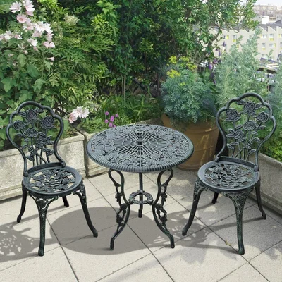The Range Aluminium Outdoor Bistro Table & Chair Set - Antique Green