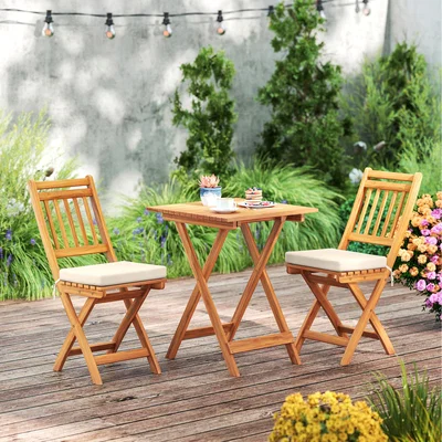 The Range Outdoor Bistro Set Folding Chair Table Set - Brown