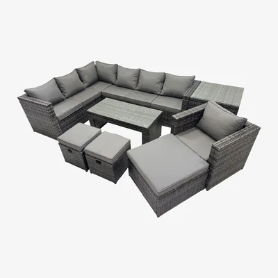 The Range Fimous 8-Piece PE Rattan Outdoor Garden Furniture Set Dark Grey Mixed - Dark Grey Mixed