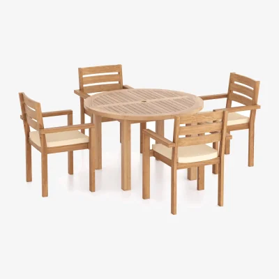 The Range Eden Teak Garden Dining Table and 4 Seat Chair Set - Teak / Black