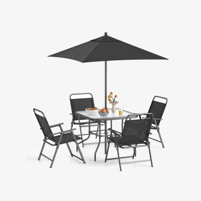 The Range 6 Pieces Outdoor Dining Set with Umbrella - Black