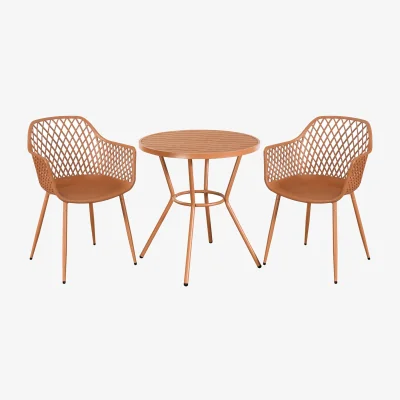 The Range 3 Piece Round Garden Bistro Set, Pair of Lattice Armchairs and Plastic Table - Terracotta