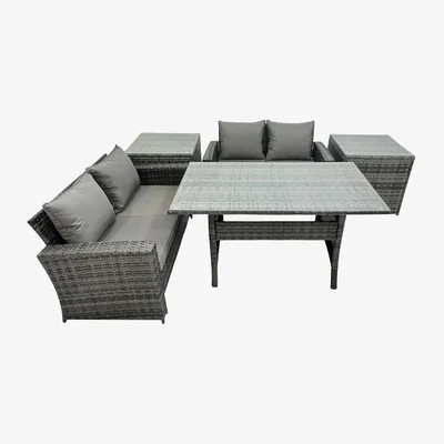 The Range Fimous 4-Seater PE Rattan Outdoor Dining Set with Tempered Glass Table Dark Grey - Dark grey mixed rattan with dark grey fabric
