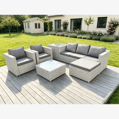 The Range 6 Seat Light Grey Lounge Outdoor PE Rattan Garden Furniture Set - Light Grey Mixed