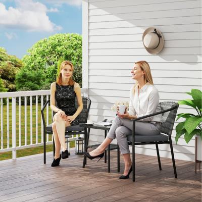 The Range Outsunny 3 PCS Rattan Bistro Set with Cushion Glass Top Coffee Table and Chairs - Grey