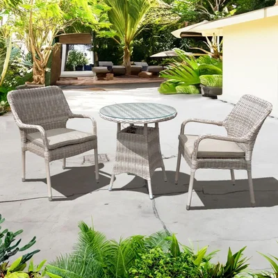 The Range Palmera Rattan Stacking 2 Seat Bistro Set - Sandy White