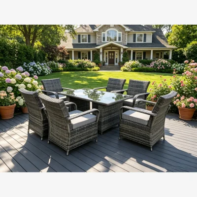 The Range Rattan Garden Dining Set 6 Chairs Rectangular Table - Dark Grey Mixed
