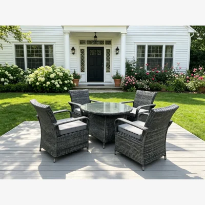 The Range Rattan Garden Dining Set Wicker Patio Outdoor 4 Chairs + Medium Round Table