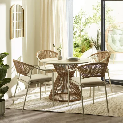 The Range Lanai Round Cream Table  4 Chairs Garden Dining Set - Beige / 65cm