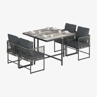 The Range Outsunny 4-Seater Garden Dining Set with Space-Saving Chairs, Black - Grey
