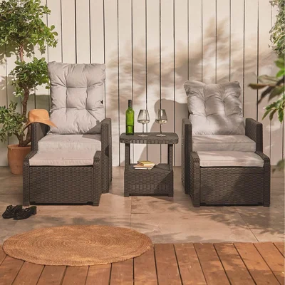 The Range 2 Seater Reclining Rattan Bistro Set for Garden and Patio - Brown