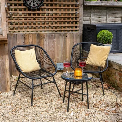 The Range Capri Rattan 2-Seater Wicker Table and Chairs Bistro Set - Black