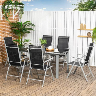 The Range 7 Piece Garden Dining Set, Table and 6 Folding Chair - Black
