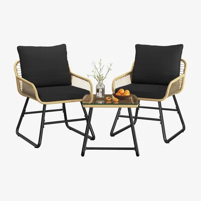 The Range 3 Piece Boho Patio Bistro Set with Pillows - Black