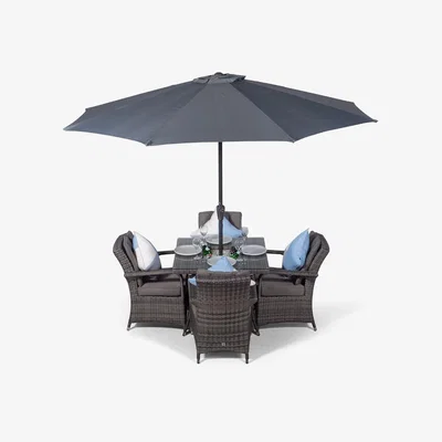 The Range Arizona Square 4 Seater Patio Dining Set with Ice Bucket Drinks Cooler - Grey