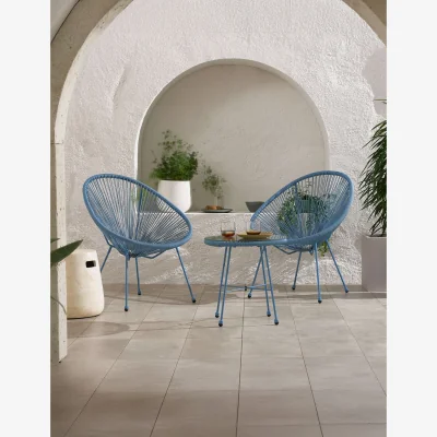 Royal Craft Monaco 2 Seater Egg Chair Bistro Set - Light Blue