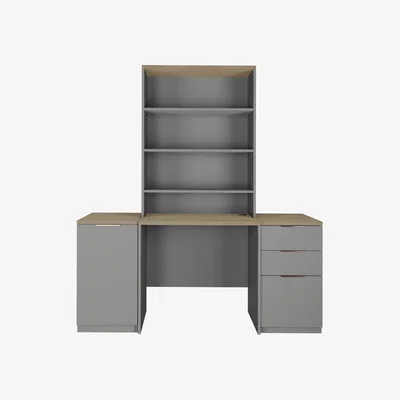 Furniture123 Light Grey Medium Desk 1 Door Cabinet Filing Cabinet & Wide Bookcase Set - Denver