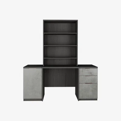 Furniture123 Smoked Oak Medium Desk 1 Door Cabinet Filing Cabinet & Wide Bookcase Set - Denver