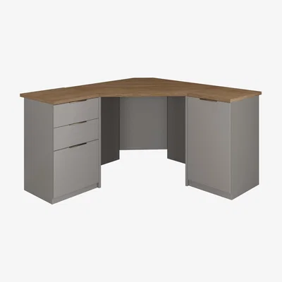 Furniture123 Light Grey Corner Desk 1 Door Cabinet & Filing Cabinet Set - Denver