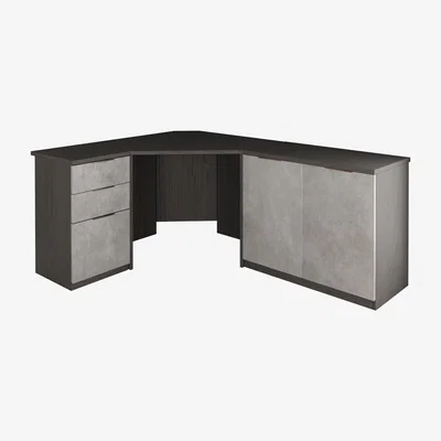 Furniture123 Smoked Oak Corner Desk 2 Door Cabinet & Filing Cabinet Set - Denver