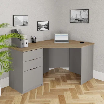 The Range Lardale Corner Desk and Filing Cabinet - Grey