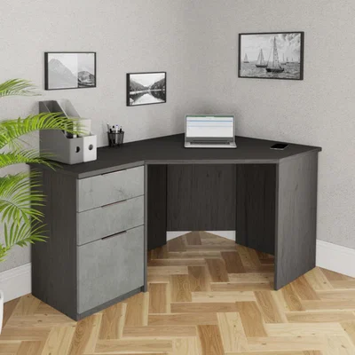 The Range Lardale Corner Desk and Filing Cabinet - Smoked Oak