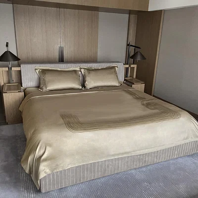 Amara André Fu Living - Art Deco Garden Spruce Duvet Set - Sand - Super King & Fitted Sheets