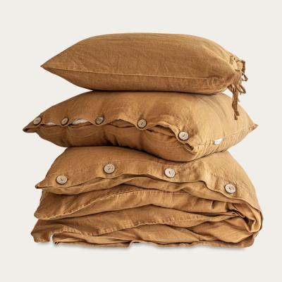 Bombinate.com Cinnamon Buttoned Linen Duvet Cover Set