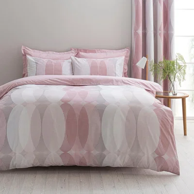 Dunelm Elements Elijah Pink Reversible Duvet Cover and Pillowcase Set Pink, Grey and White