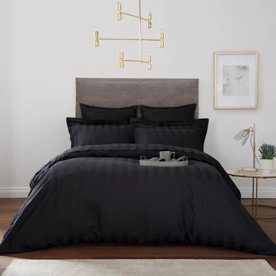 Dunelm Hotel Egyptian Cotton 230 Thread Count Black Stripe Duvet Cover Black