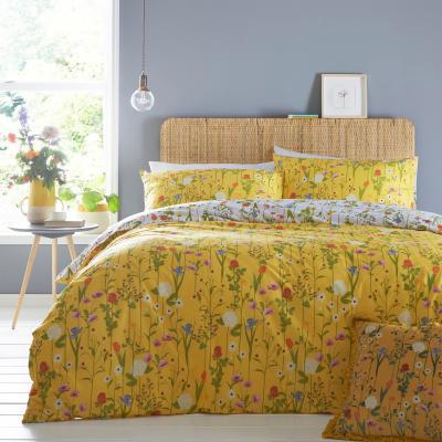 Dunelm Furn. Fleura Reversible Yellow Duvet Cover and Pillowcase Set Yellow